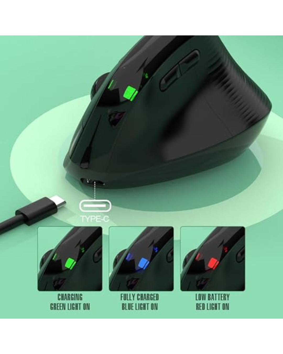 Maus ergonomik XunFOX,i rikarikueshëm vertikal me valë Bluetooth optik 2,4 GHz, DPI me 5 shpejtësi (Black)