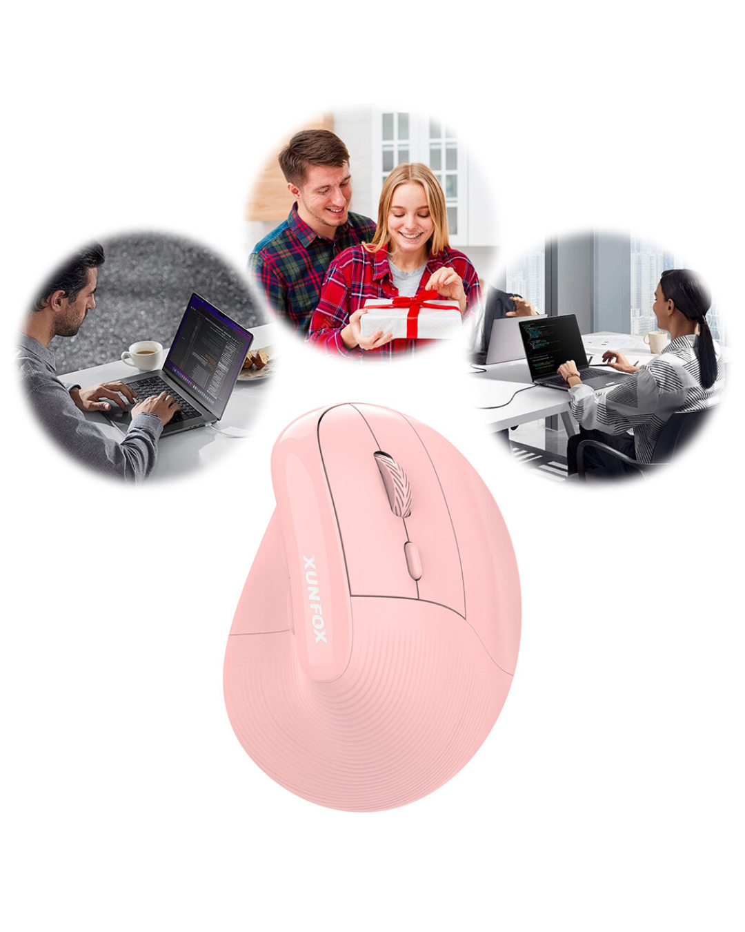 Maus ergonomik XunFOX,i rikarikueshëm vertikal me valë Bluetooth optik 2,4 GHz, DPI me 5 shpejtësi (Pink)