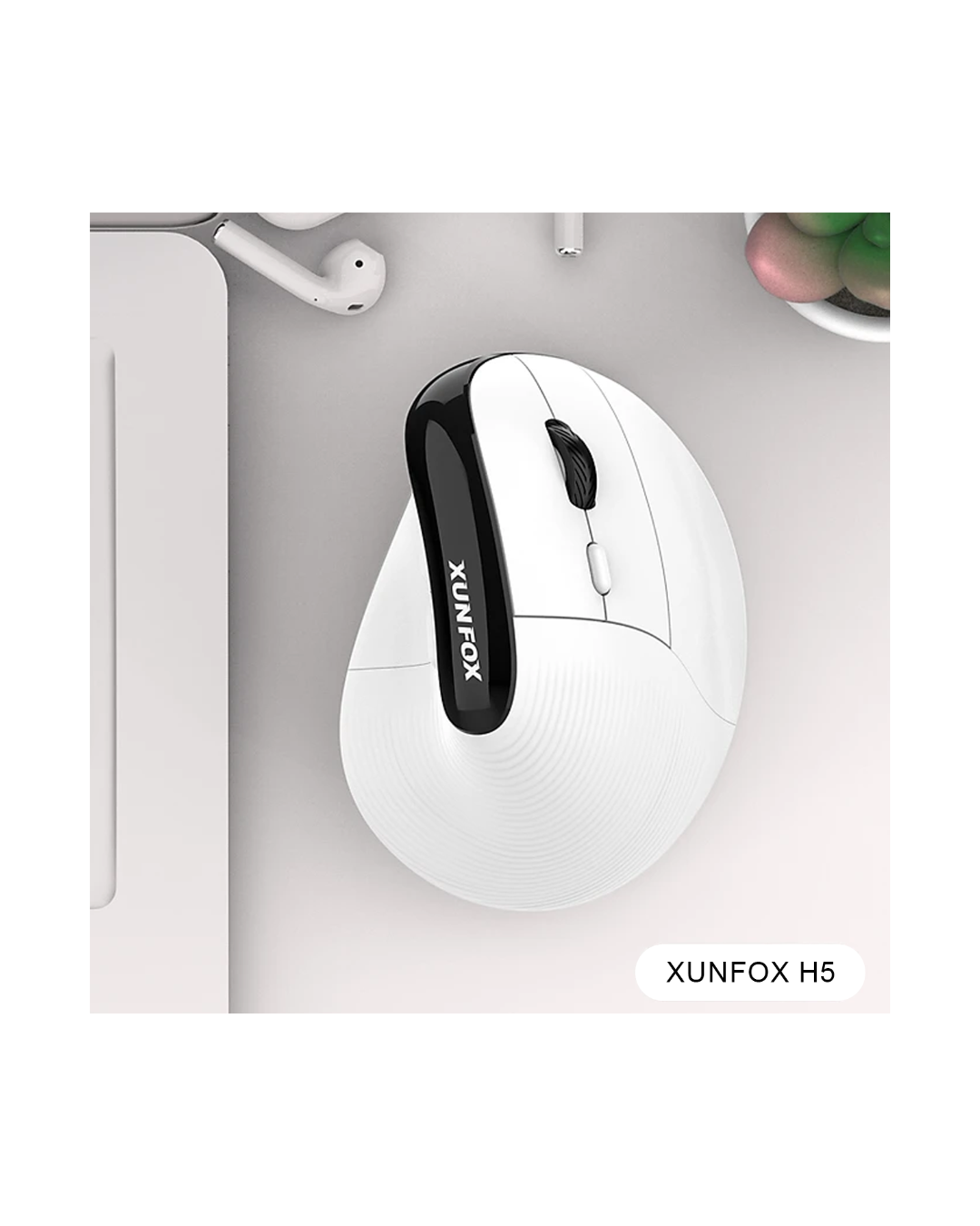 Maus ergonomik XunFOX,i rikarikueshëm vertikal me valë Bluetooth optik 2,4 GHz, DPI me 5 shpejtësi (White)