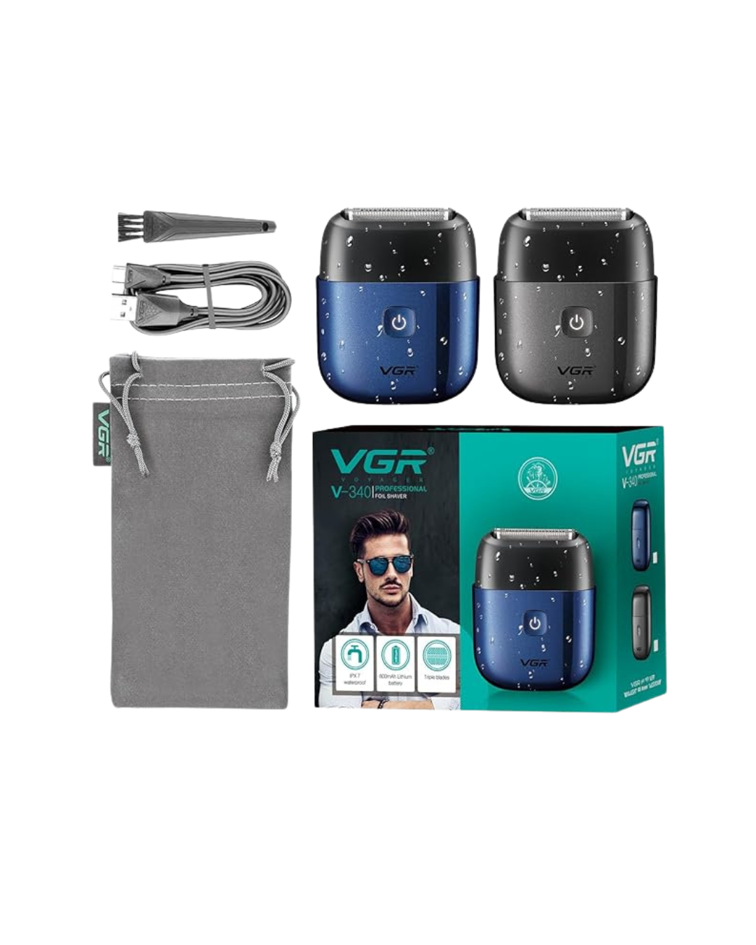 Makinë rroje profesionale me fletë metalike VGR V-340 me rezistencë ndaj ujit IPX7 për burra me bateri litiumi 600mAh
