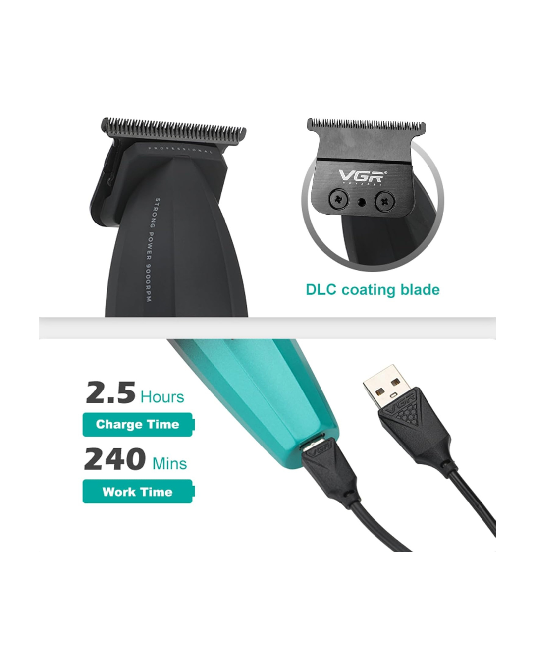 Makinë prerëse profesionale flokësh VGR 906 Fresh Fade, për berberë dhe e rikarikueshme me USB