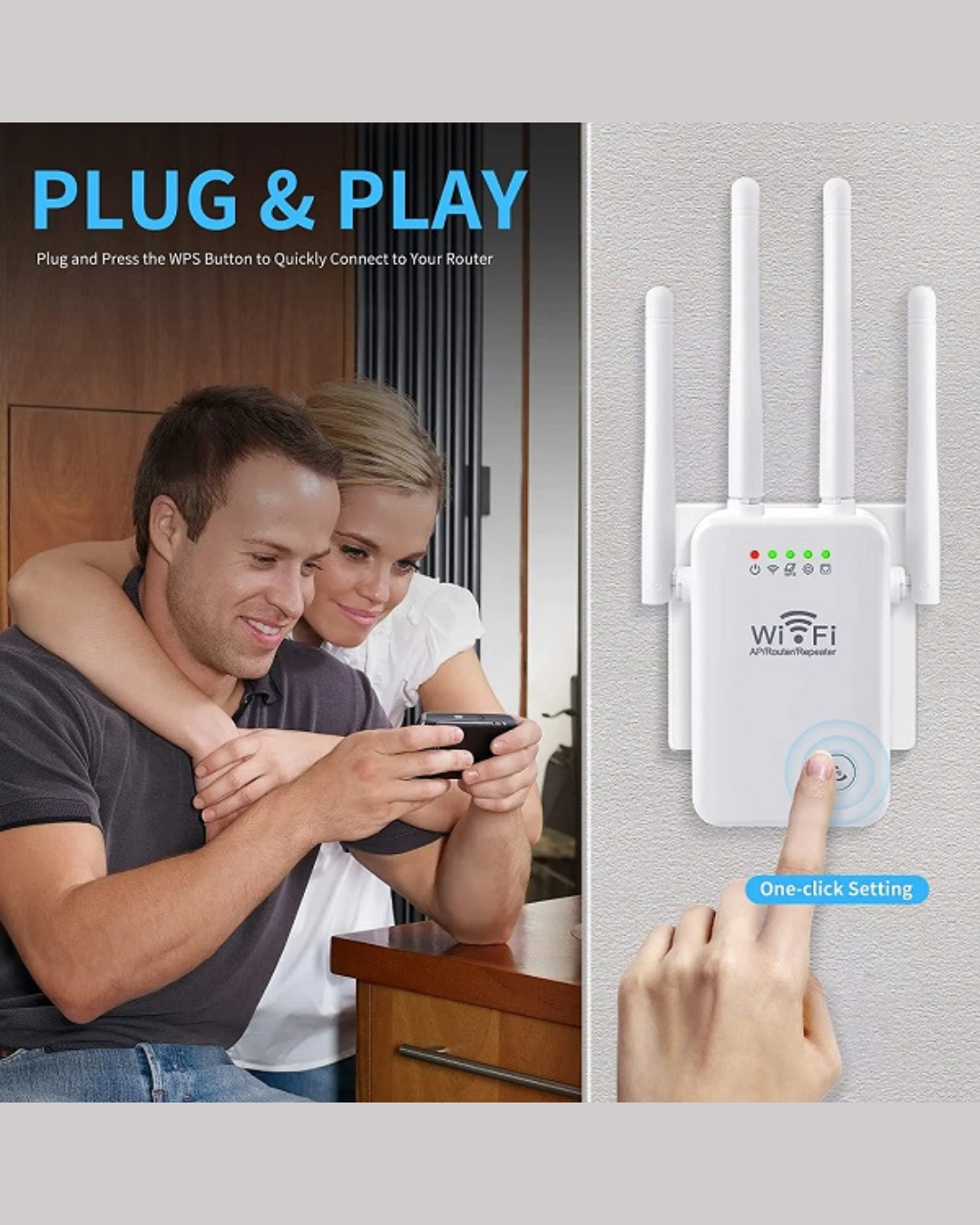 Përforcues WiFi Extender 2,4 GHz 300 Mbps me 4 antena me rreze të gjatë
