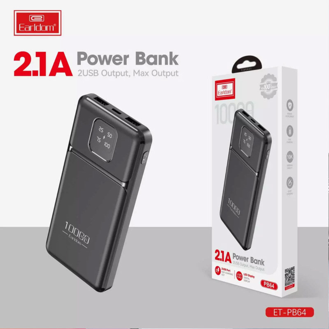 Earldom Power Bank 10000 MAH- 2.1a 2usb Fast Charge