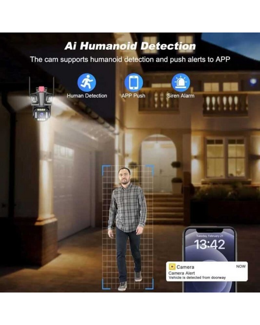 Kamera 4G SIM me 3 lente, ngjyra Full HD, Shikim nate, për ambiente të jashtme