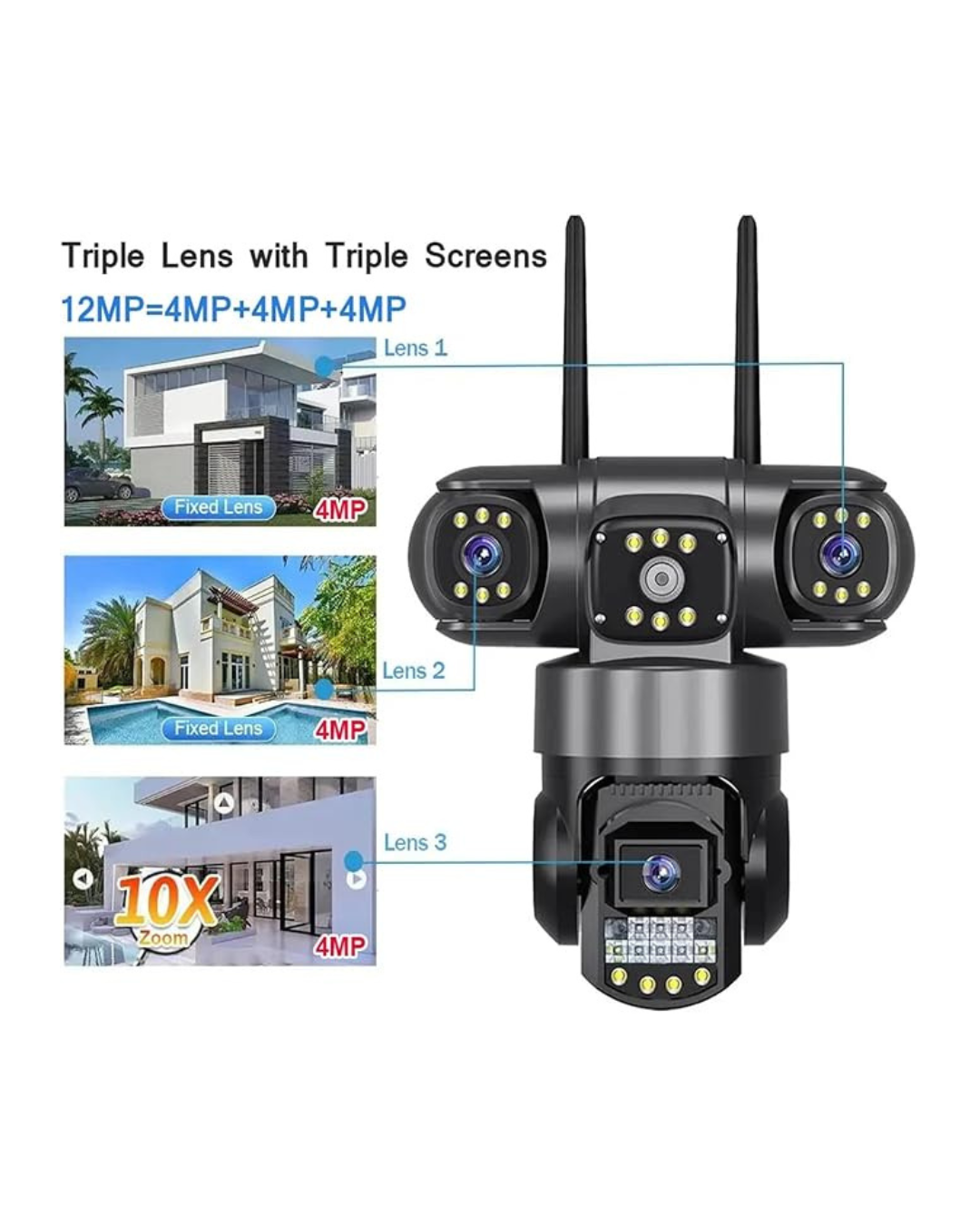 Kamera WiFi për ambiente të jashtme 12MP 6K me lente të trefishta, shikim nate, të papërshkueshme nga uji