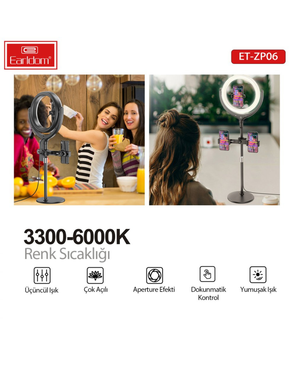 Ring Llambë LED për selfie Earldom ET-ZP06 me mbështetëse