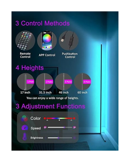 Llambë dyshemeje këndore inteligjente LED RGB 60” me aplikacion dhe telekomandë