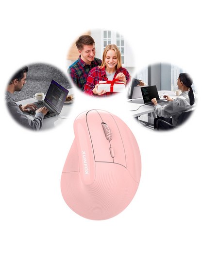 Maus ergonomik XunFOX,i rikarikueshëm vertikal me valë Bluetooth optik 2,4 GHz, DPI me 5 shpejtësi (Pink)