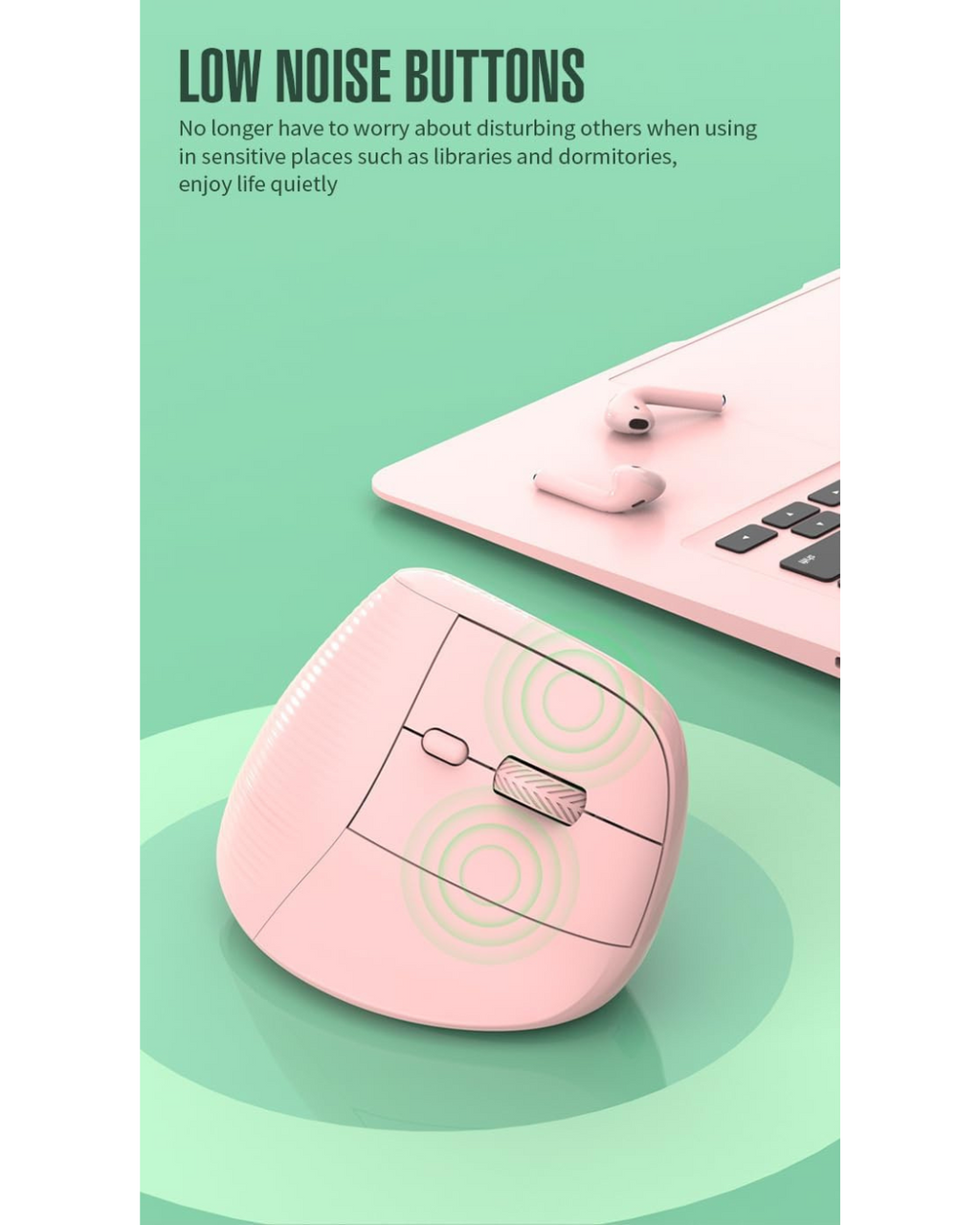 Maus ergonomik XunFOX,i rikarikueshëm vertikal me valë Bluetooth optik 2,4 GHz, DPI me 5 shpejtësi (Pink)