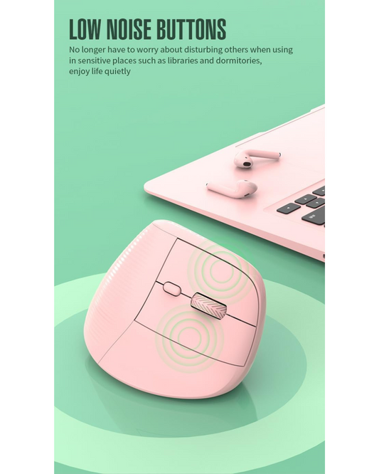 Maus ergonomik XunFOX,i rikarikueshëm vertikal me valë Bluetooth optik 2,4 GHz, DPI me 5 shpejtësi (Pink)