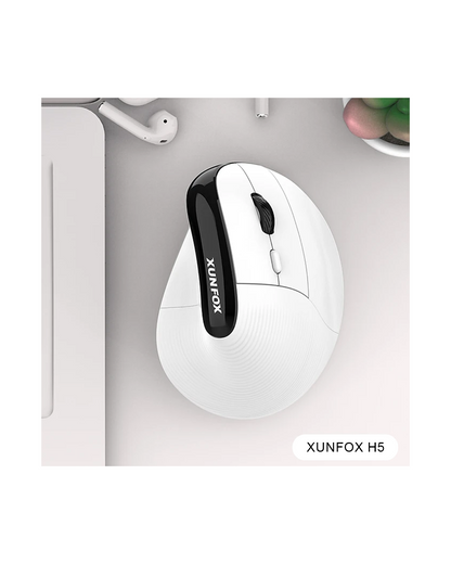 Maus ergonomik XunFOX,i rikarikueshëm vertikal me valë Bluetooth optik 2,4 GHz, DPI me 5 shpejtësi (White)