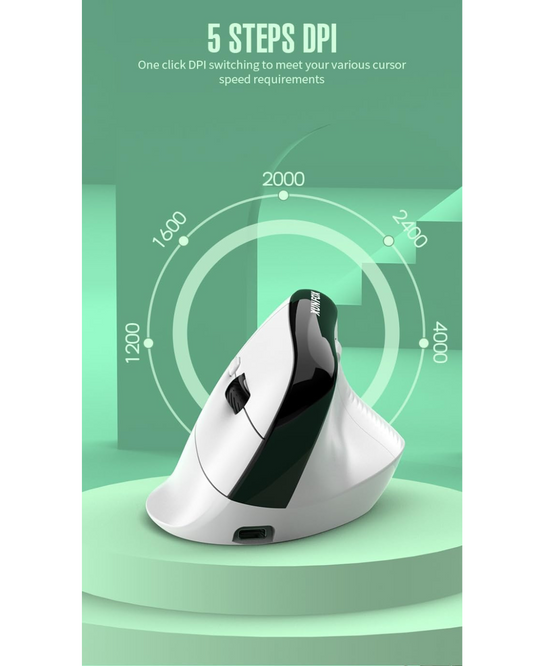 Maus ergonomik XunFOX,i rikarikueshëm vertikal me valë Bluetooth optik 2,4 GHz, DPI me 5 shpejtësi (White)