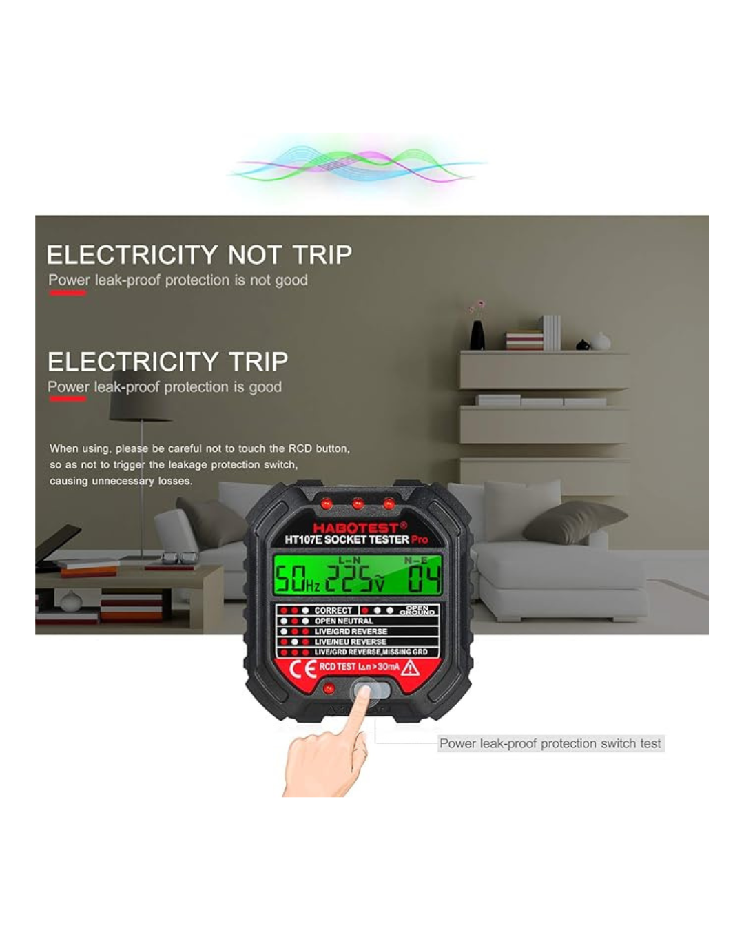Testues Prize HABOTEST GFCI me Ekran Tensioni 90-250V Detektor Automatik i Tensionit