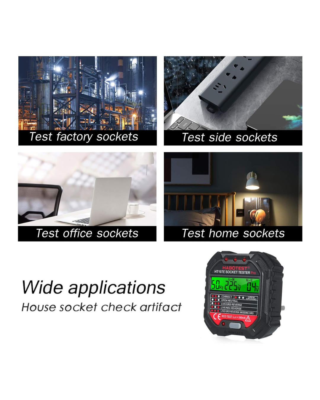 Testues Prize HABOTEST GFCI me Ekran Tensioni 90-250V Detektor Automatik i Tensionit