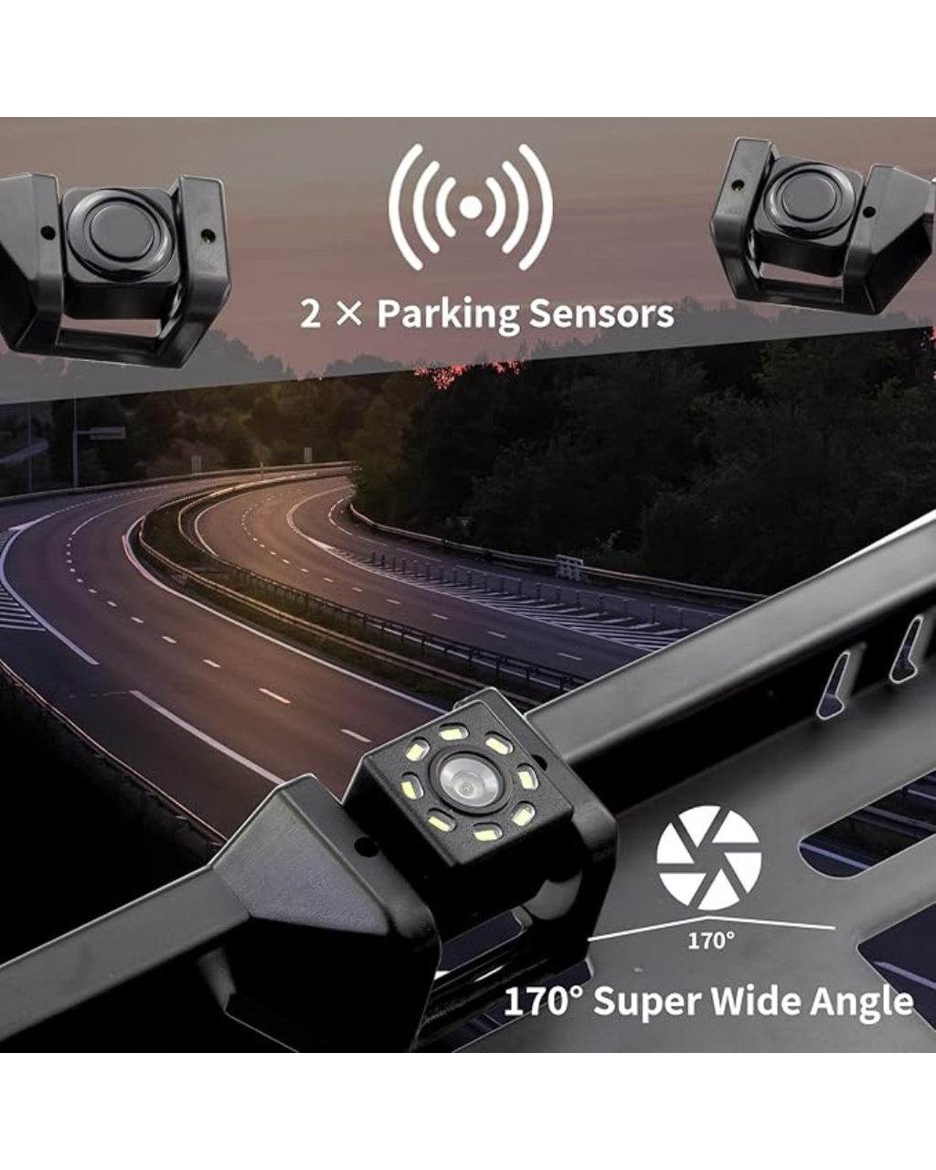 Mbajtëse targe me kamerë për kthim prapa me 2 sensorë parkimi