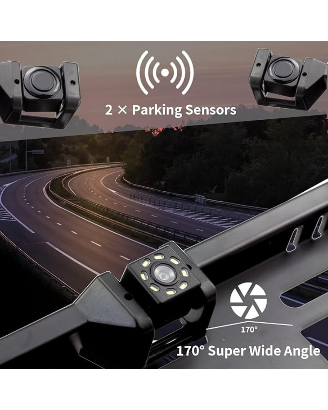 Mbajtëse targe me kamerë për kthim prapa me 2 sensorë parkimi