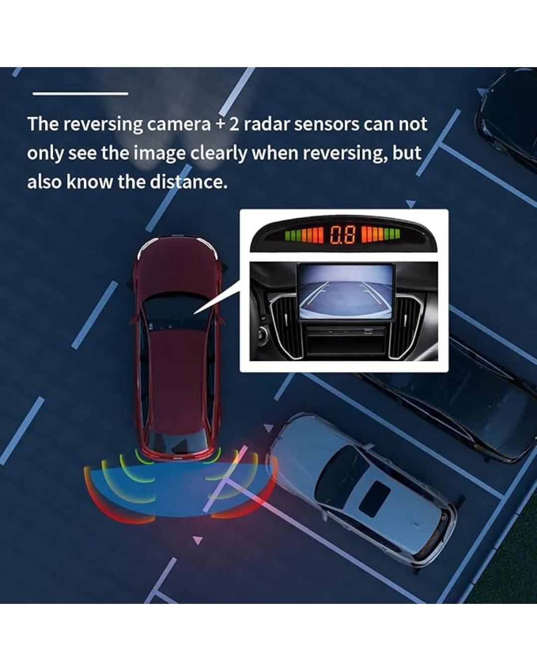 Mbajtëse targe me kamerë për kthim prapa me 2 sensorë parkimi