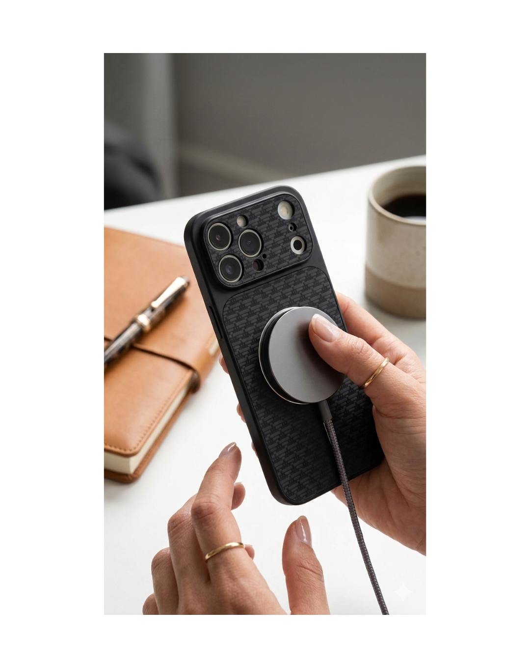 Case REWA MagSafe Carbon Fabric për 17 Pro Max, e zezë