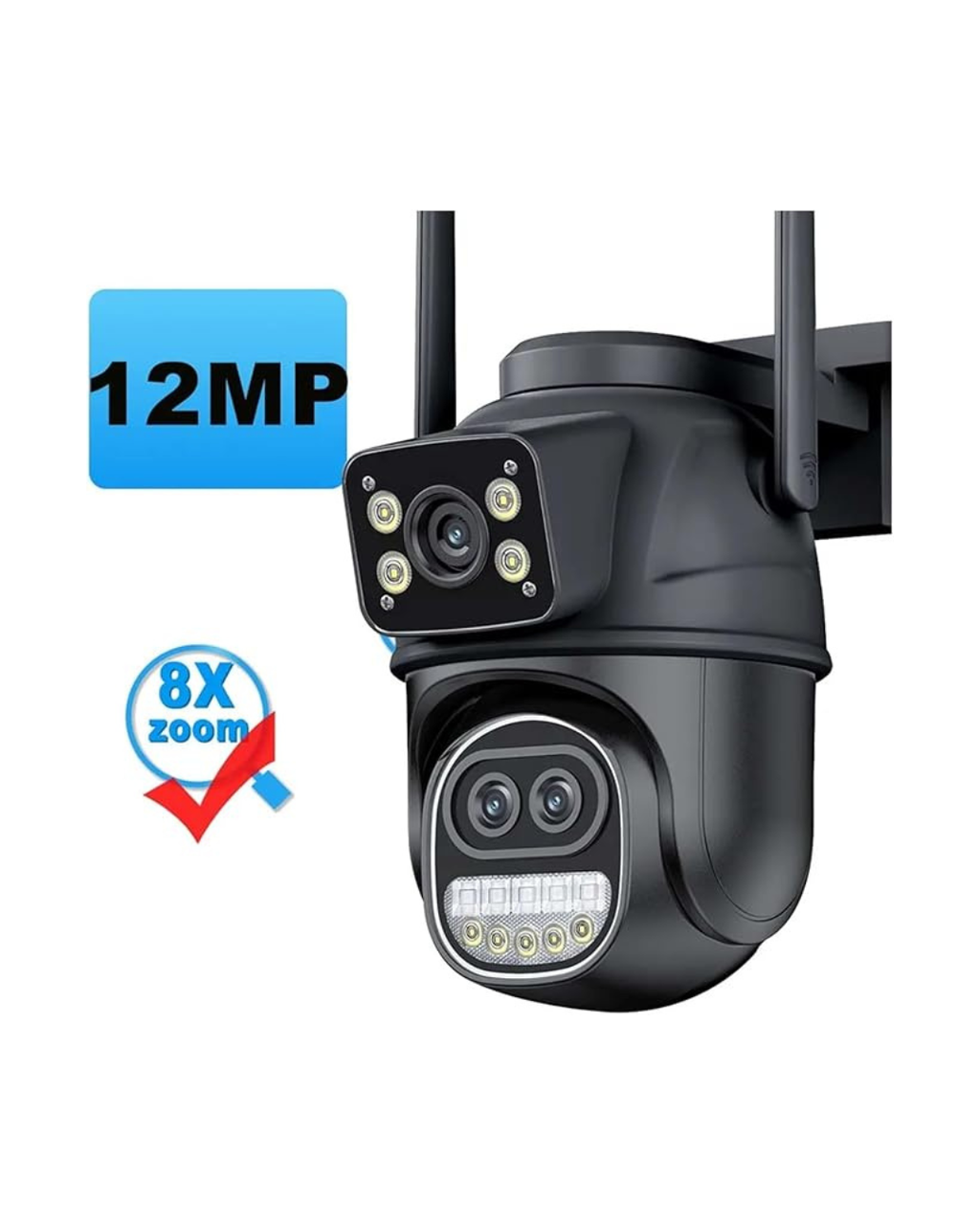 Kamera Sigurie WiFi me tre lente zmadhim 8X, e zezë