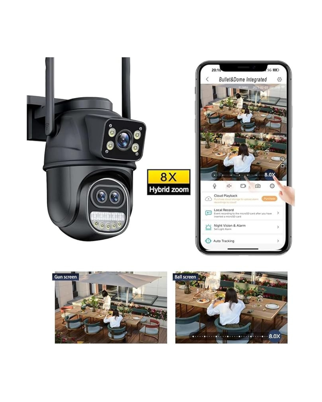 Kamera Sigurie WiFi me tre lente zmadhim 8X, e zezë