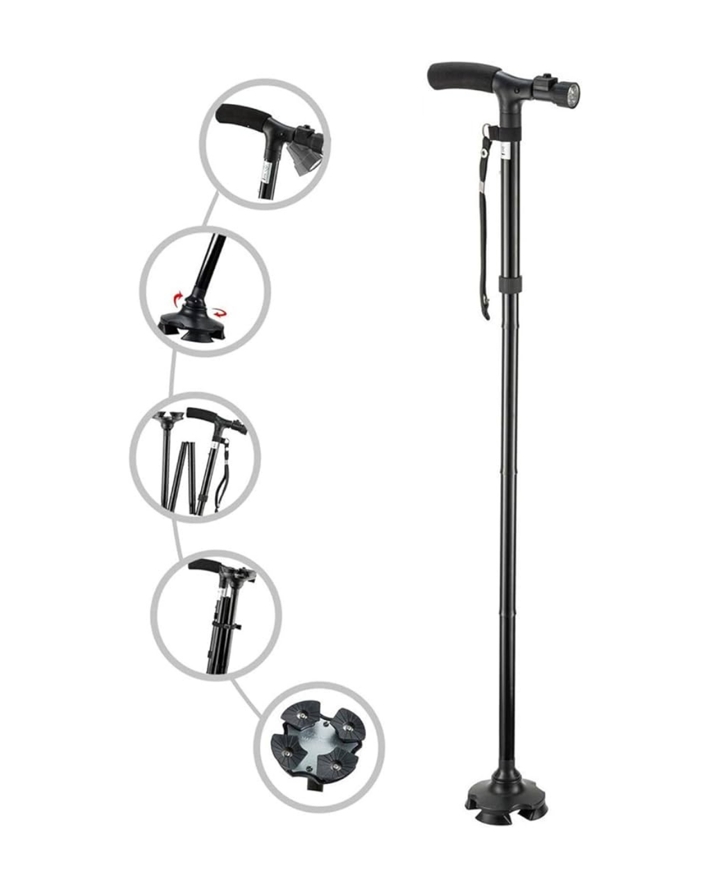 Shkop i lehtë dhe i rregullueshëm me dorezë të dyfishtë i palosshëm me dritë LED & Alarm të integruar