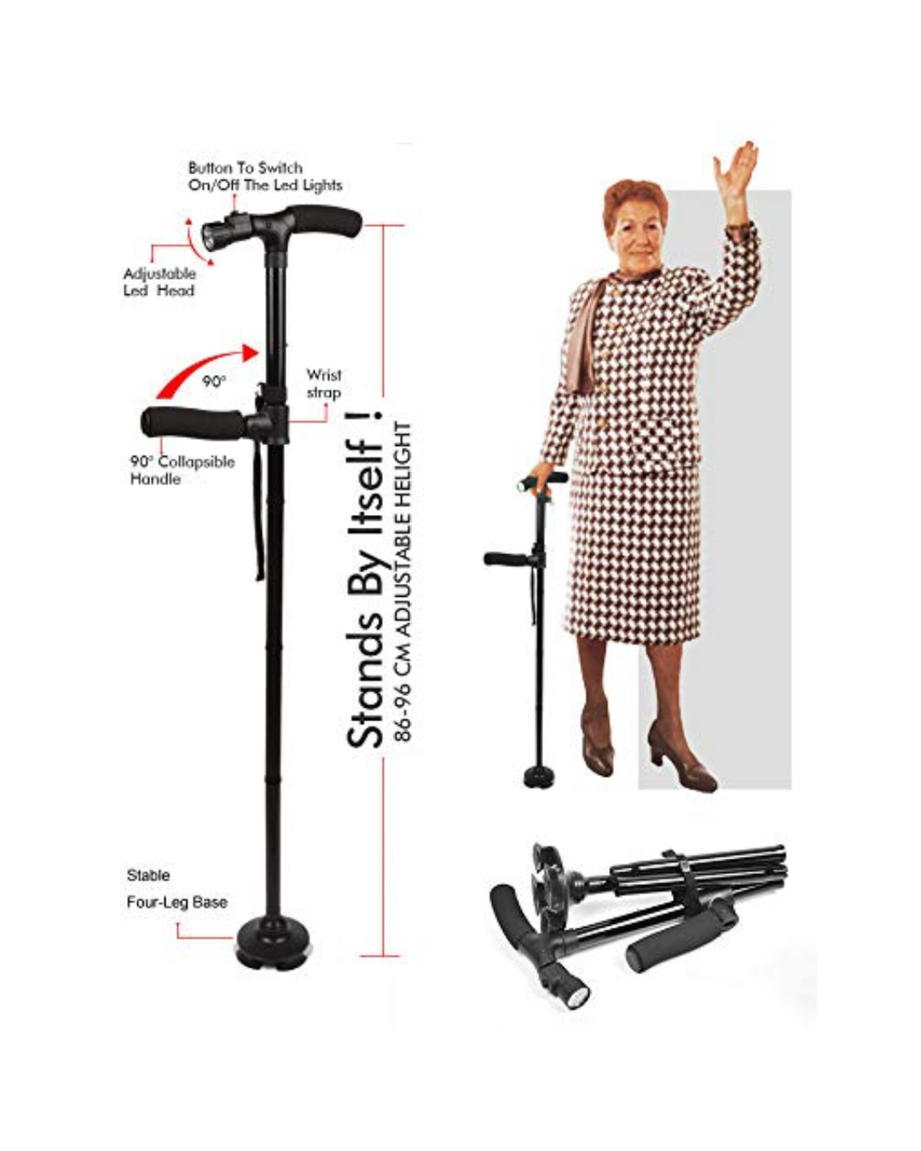 Shkop i lehtë dhe i rregullueshëm me dorezë të dyfishtë i palosshëm me dritë LED & Alarm të integruar