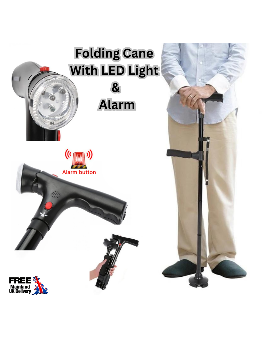 Shkop i lehtë dhe i rregullueshëm me dorezë të dyfishtë i palosshëm me dritë LED & Alarm të integruar