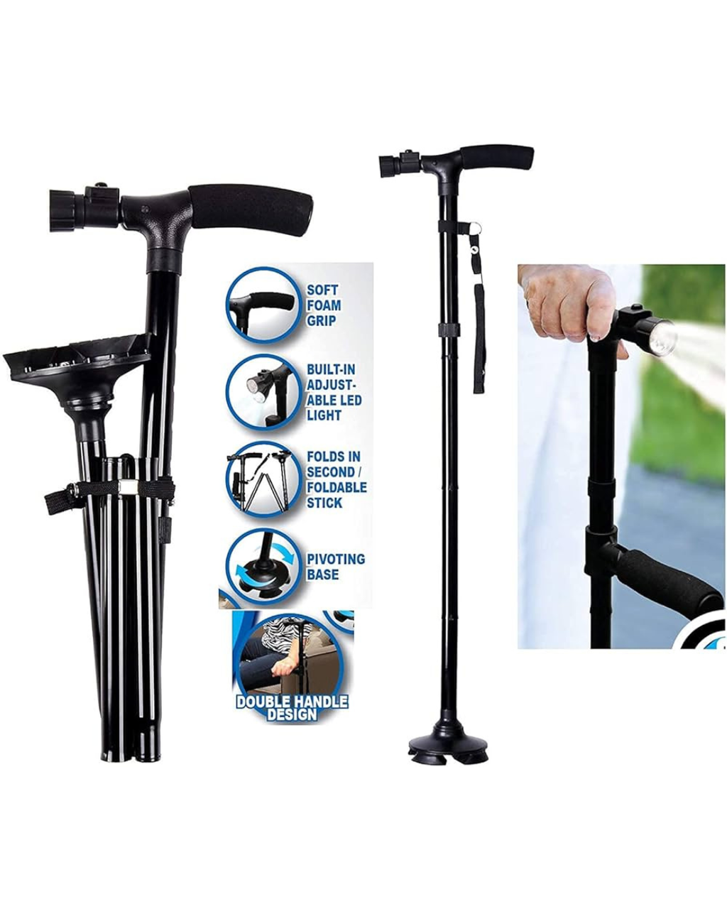 Shkop i lehtë dhe i rregullueshëm me dorezë të dyfishtë i palosshëm me dritë LED & Alarm të integruar