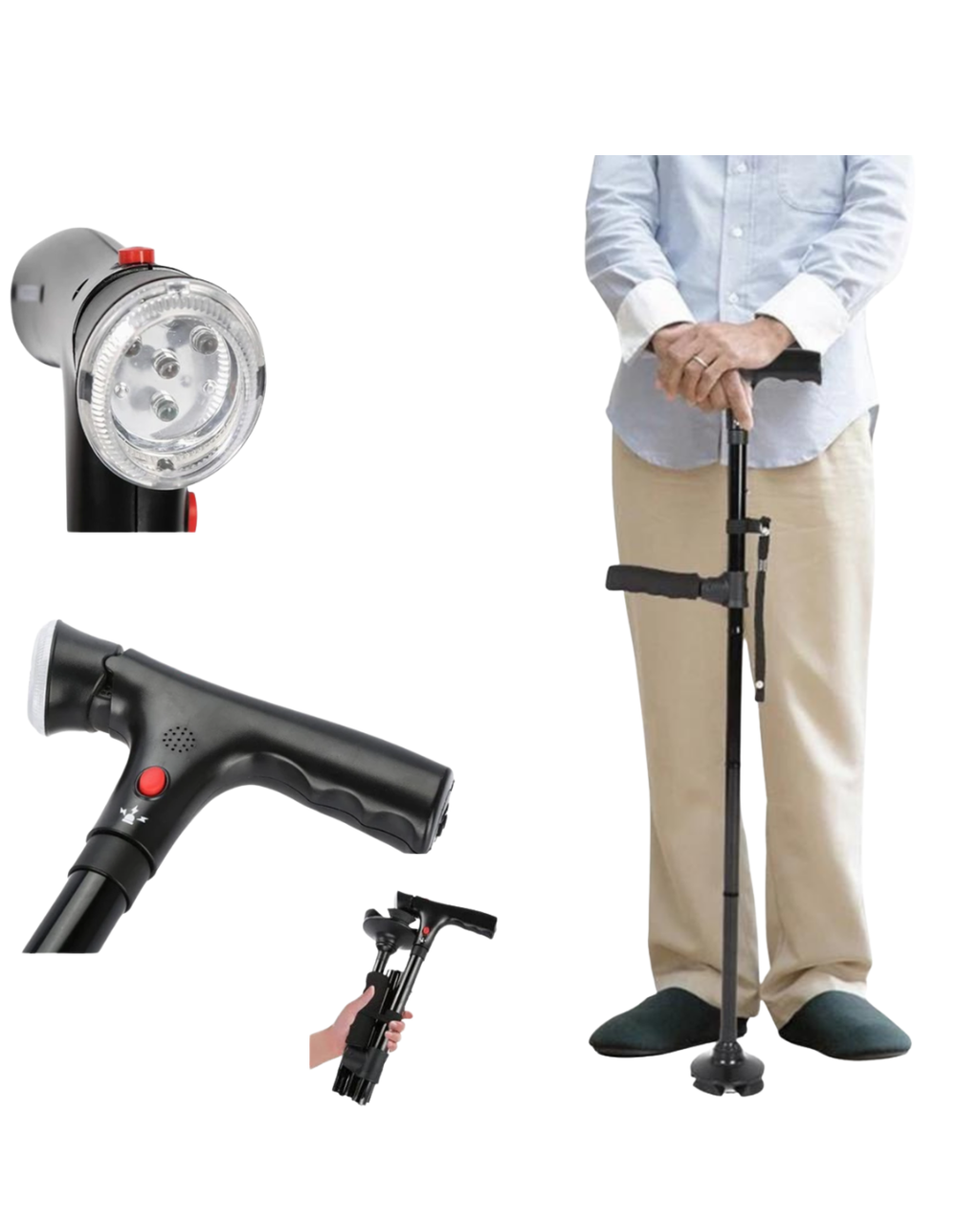 Shkop i lehtë dhe i rregullueshëm me dorezë të dyfishtë i palosshëm me dritë LED & Alarm të integruar