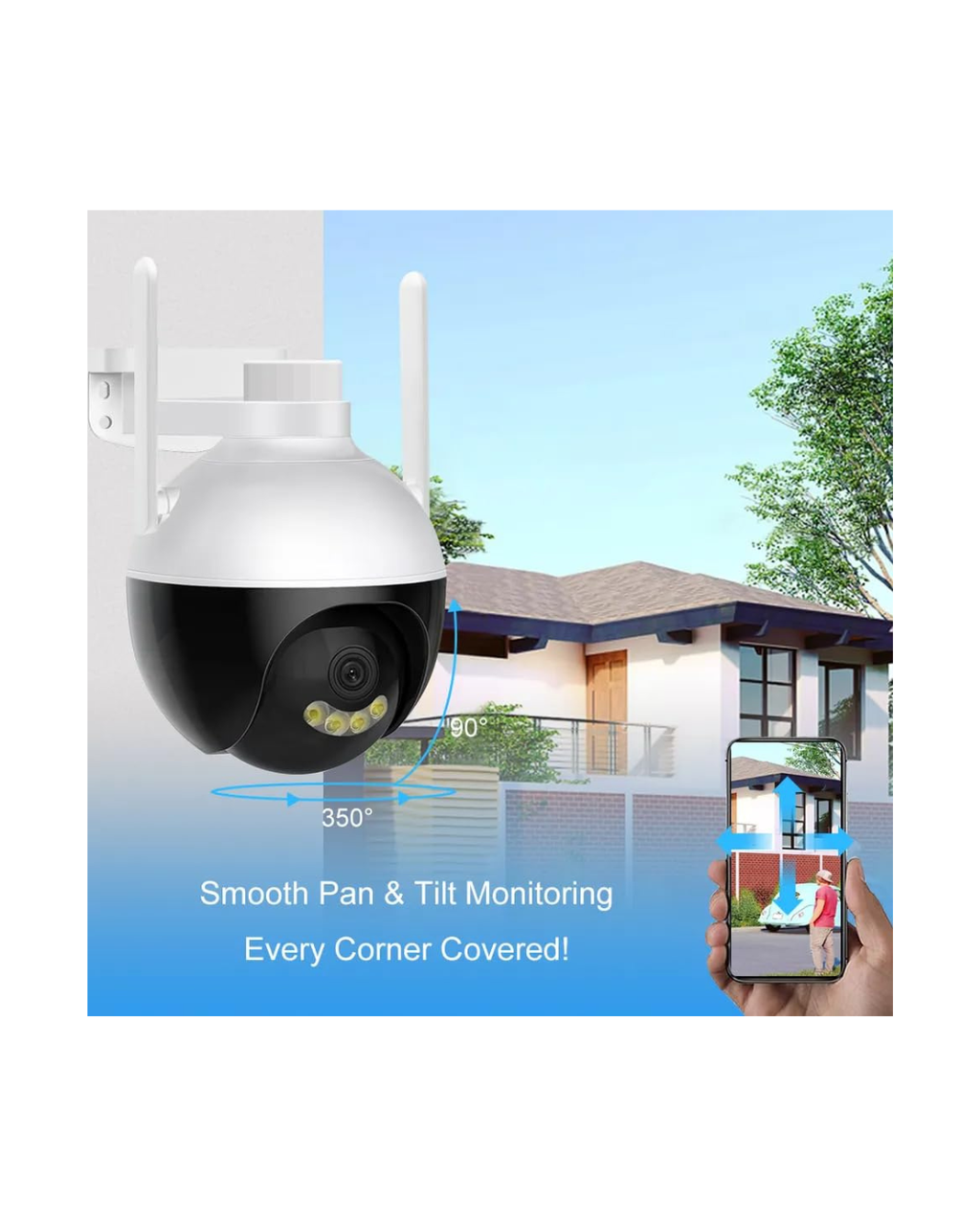 Kamera PTZ WiFi 4MP me pamje 360°, Shikim natën, e bardhë