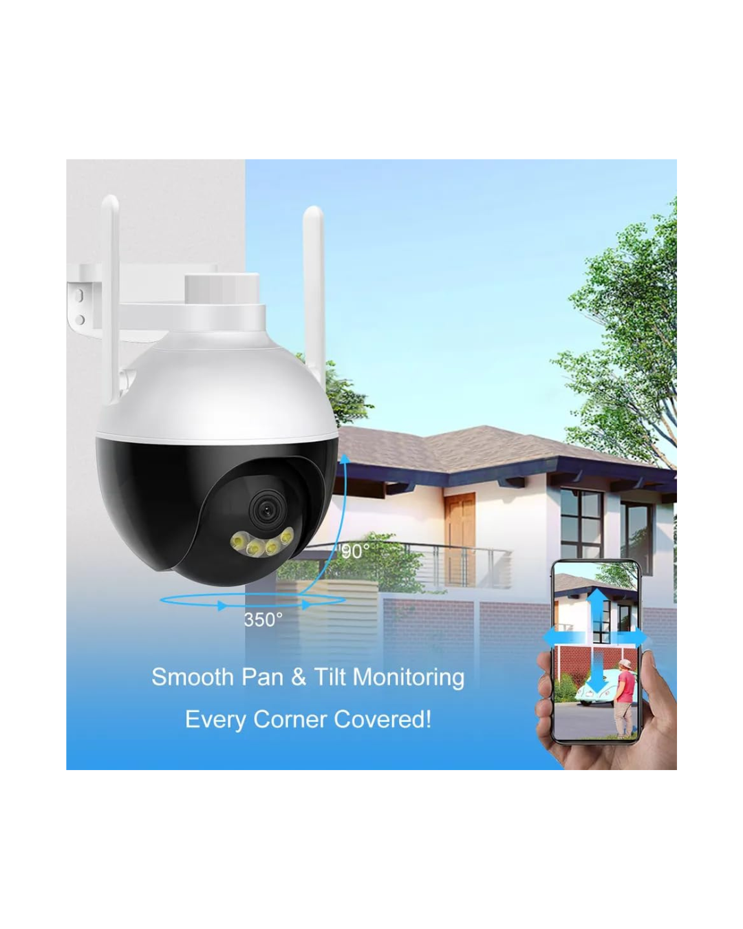 Kamera PTZ WiFi 4MP me pamje 360°, Shikim natën, e bardhë