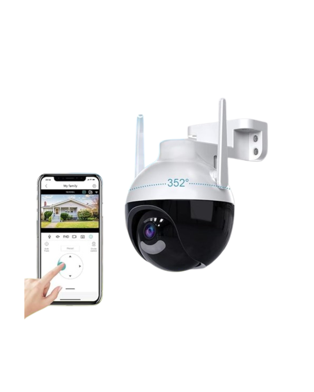 Kamera PTZ WiFi 4MP me pamje 360°, Shikim natën, e bardhë
