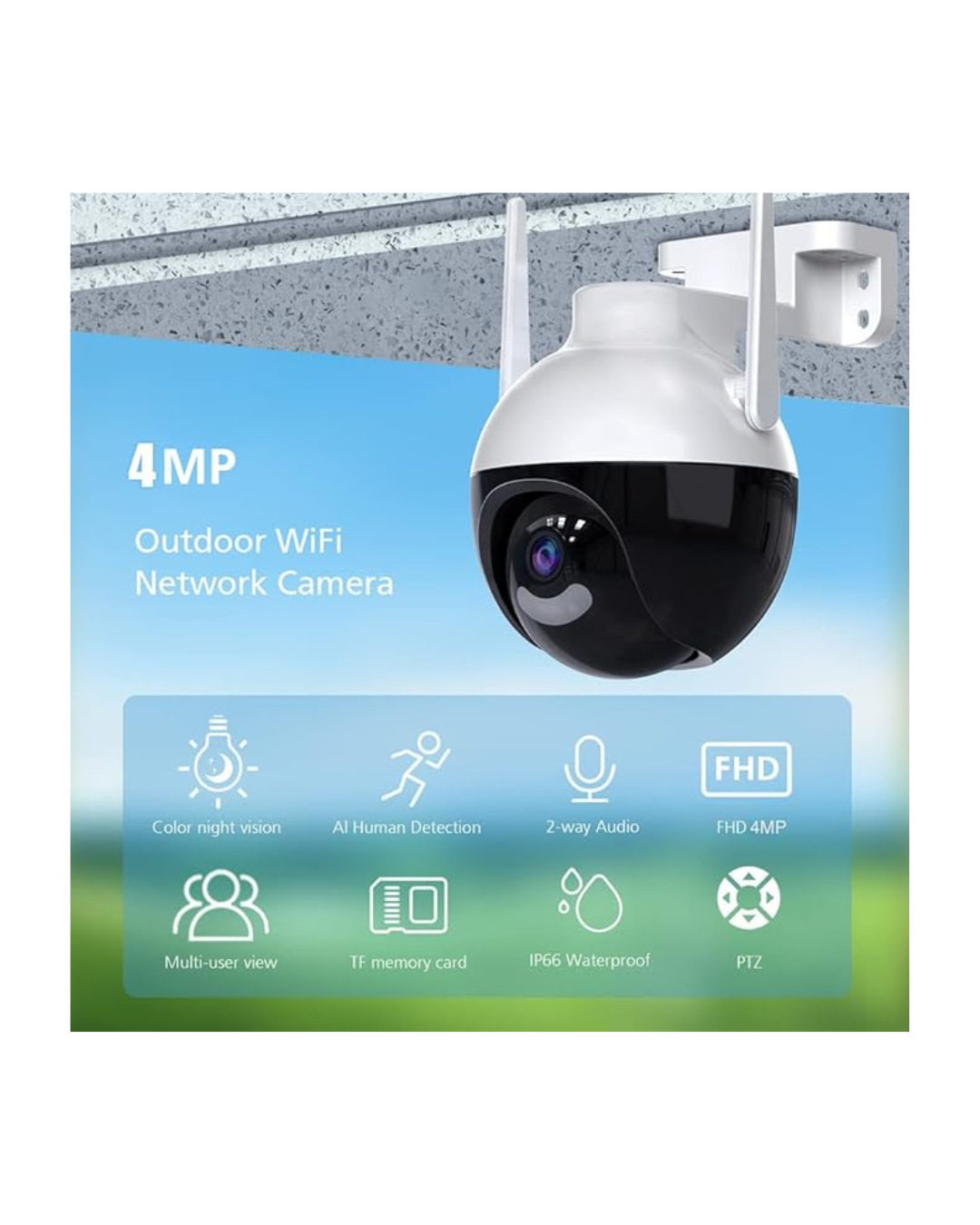 Kamera PTZ WiFi 4MP me pamje 360°, Shikim natën, e bardhë