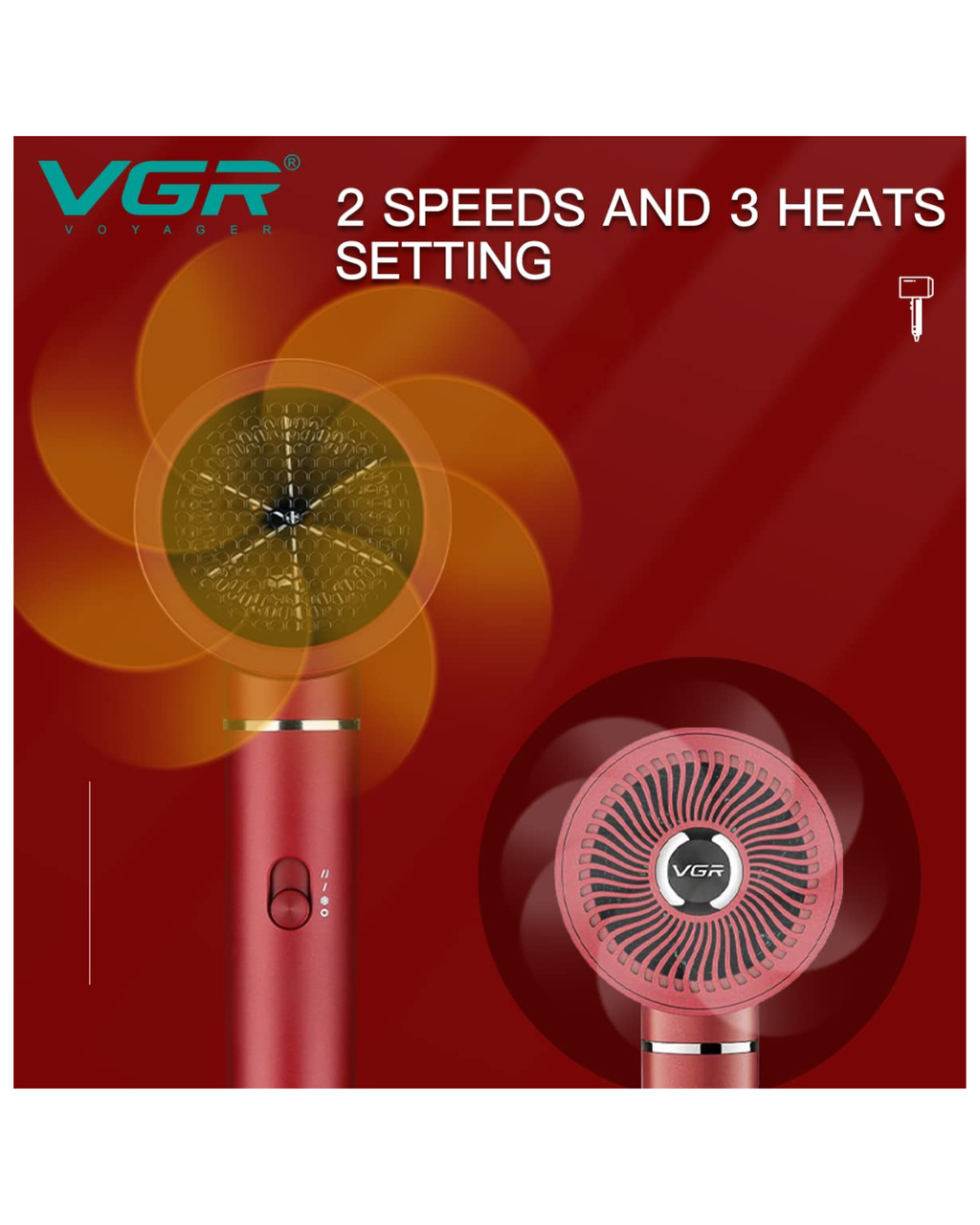 Tharëse flokësh profesionale VGR V-431 1800W me 3 cilësime nxehtësie dhe 2 cilësime shpejtësie