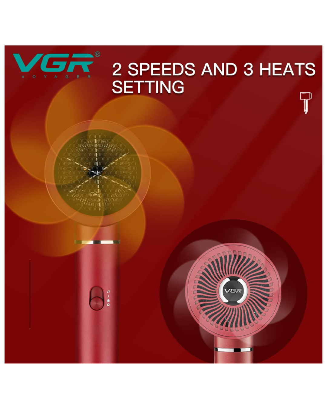 Tharëse flokësh profesionale VGR V-431 1800W me 3 cilësime nxehtësie dhe 2 cilësime shpejtësie