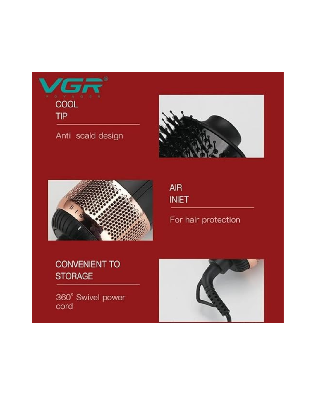 Furçë Profesionale me Ajër të Nxehtë VGR V-494, E Zezë