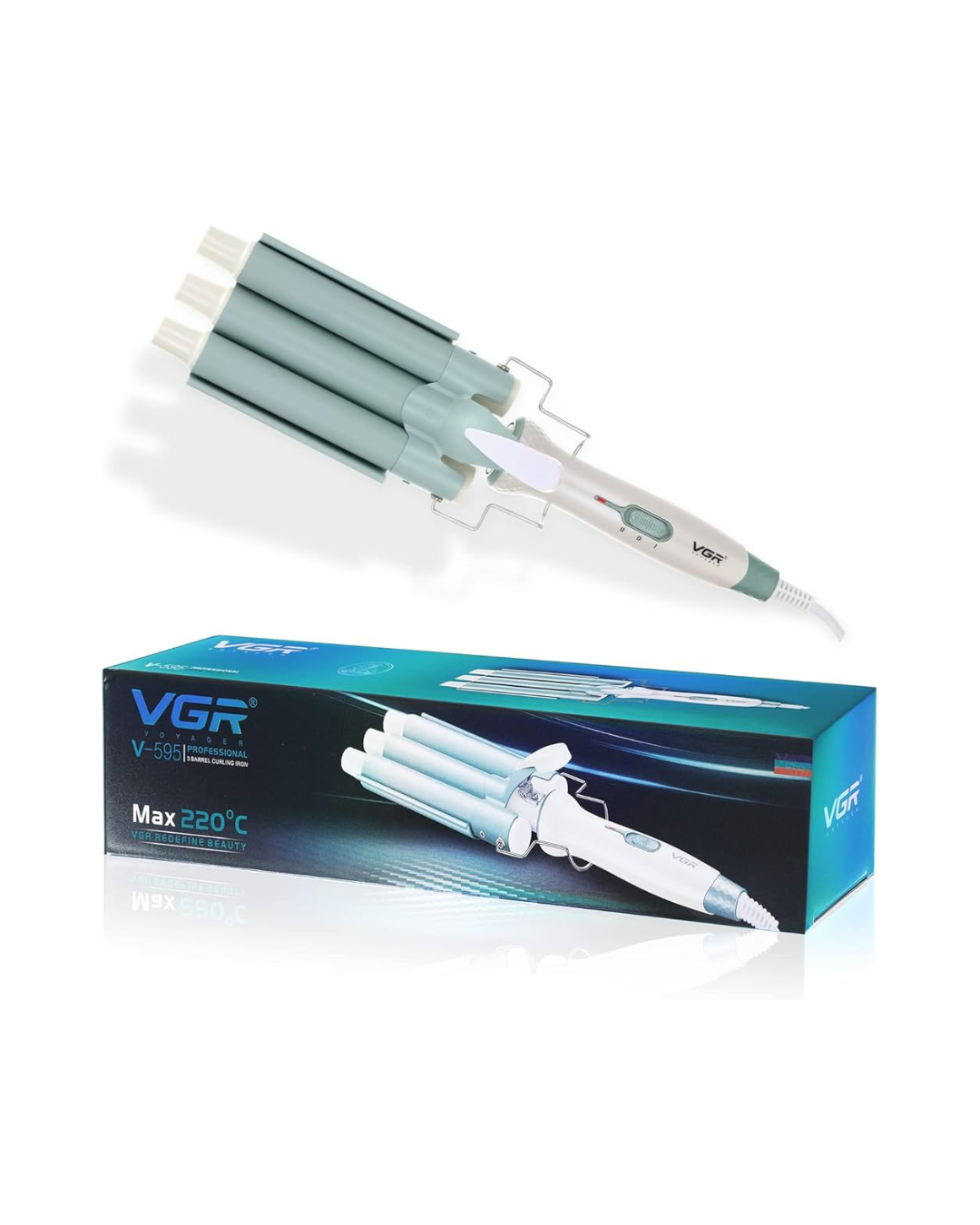 VGR V-595 Kaçurrela Elektrike Profesionale për Flokë me 3 Fuçi Max 220° C, e bardhë