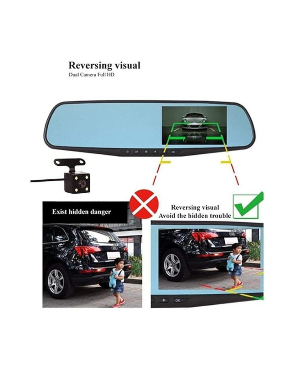 Kamera DVR Blackbox për automjetin me ekran 10.1 inç, rezolucion Full HD 1080, me kamerë në pjesën e pasme