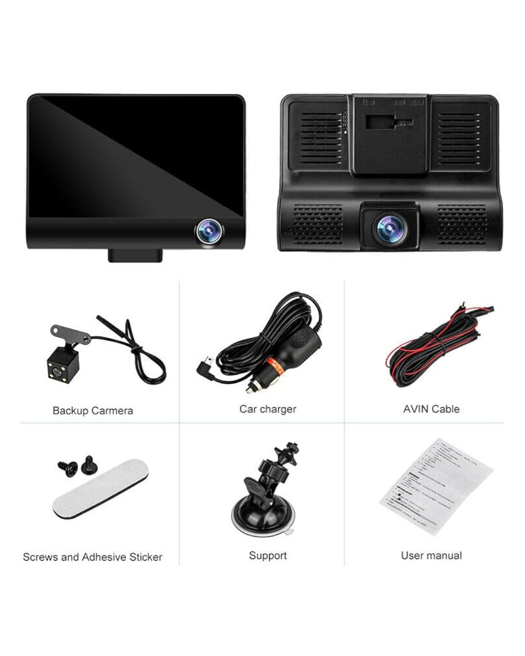 Kamera Regjistruese makine 1080P me Loop, Sensor G, Shikim Nate, Kënd i Gjerë 170°, Monitor Parkimi