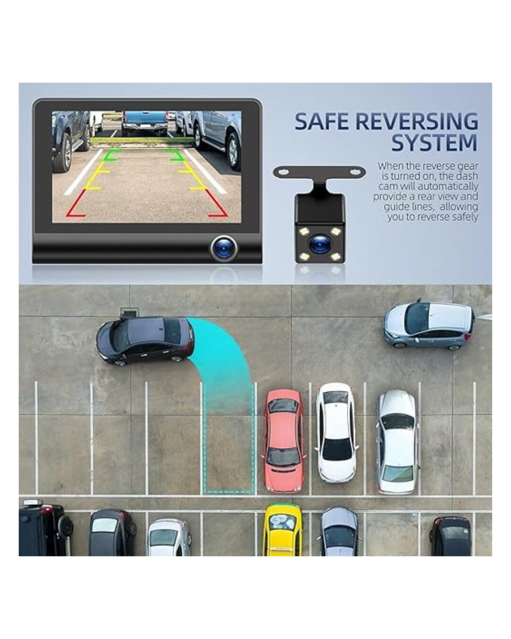 Kamera Regjistruese makine 1080P me Loop, Sensor G, Shikim Nate, Kënd i Gjerë 170°, Monitor Parkimi