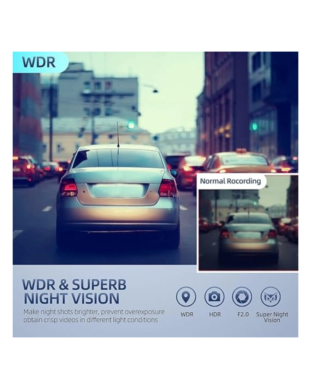 Kamera Regjistruese makine 1080P me Loop, Sensor G, Shikim Nate, Kënd i Gjerë 170°, Monitor Parkimi