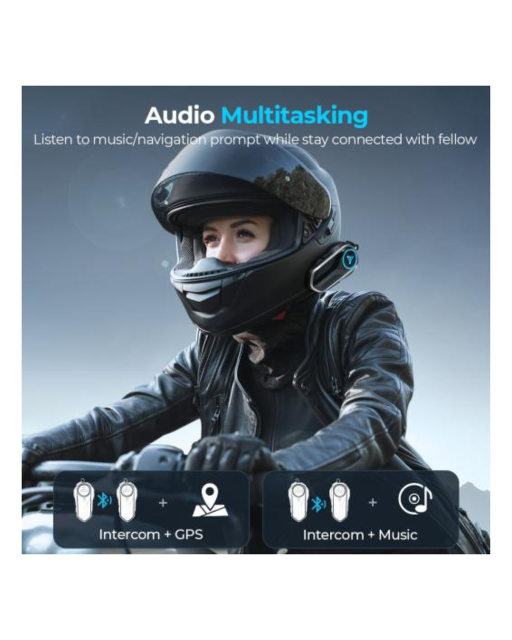 Kufje Bluetooth për helmetë motoçiklete me audio dhe shumë detyra, ndarje muzike