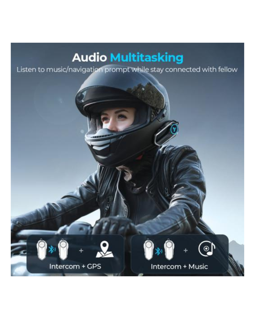 Kufje Bluetooth për helmetë motoçiklete me audio dhe shumë detyra, ndarje muzike