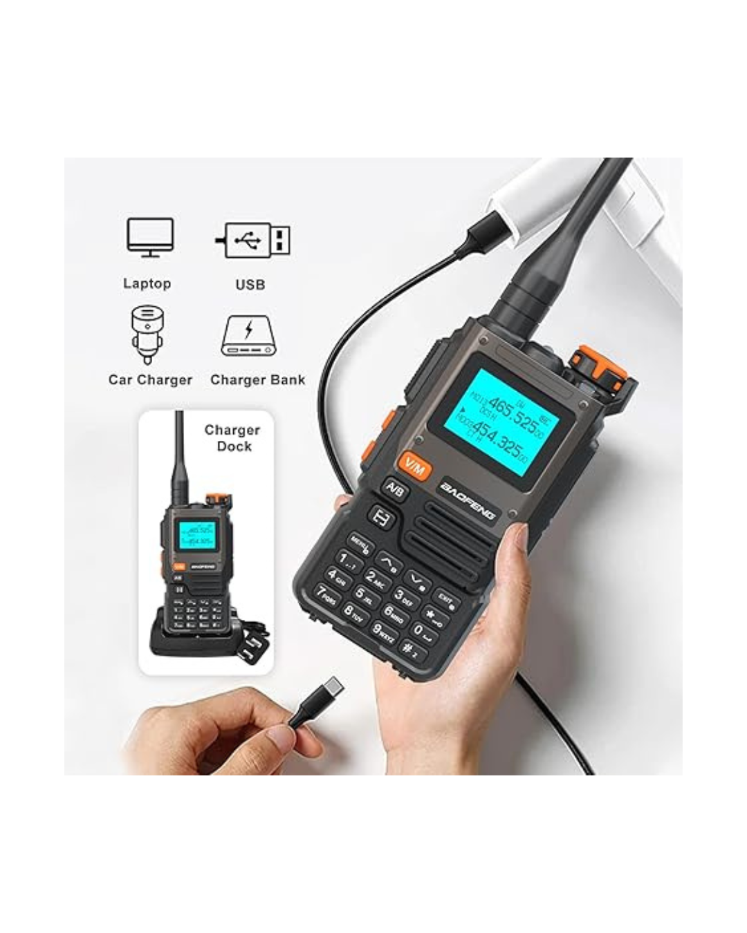 Radiolidhje BAOFENG UV-K61 PRO me 999 kanale, me karikim USB-C, me pajisje të plotë.
