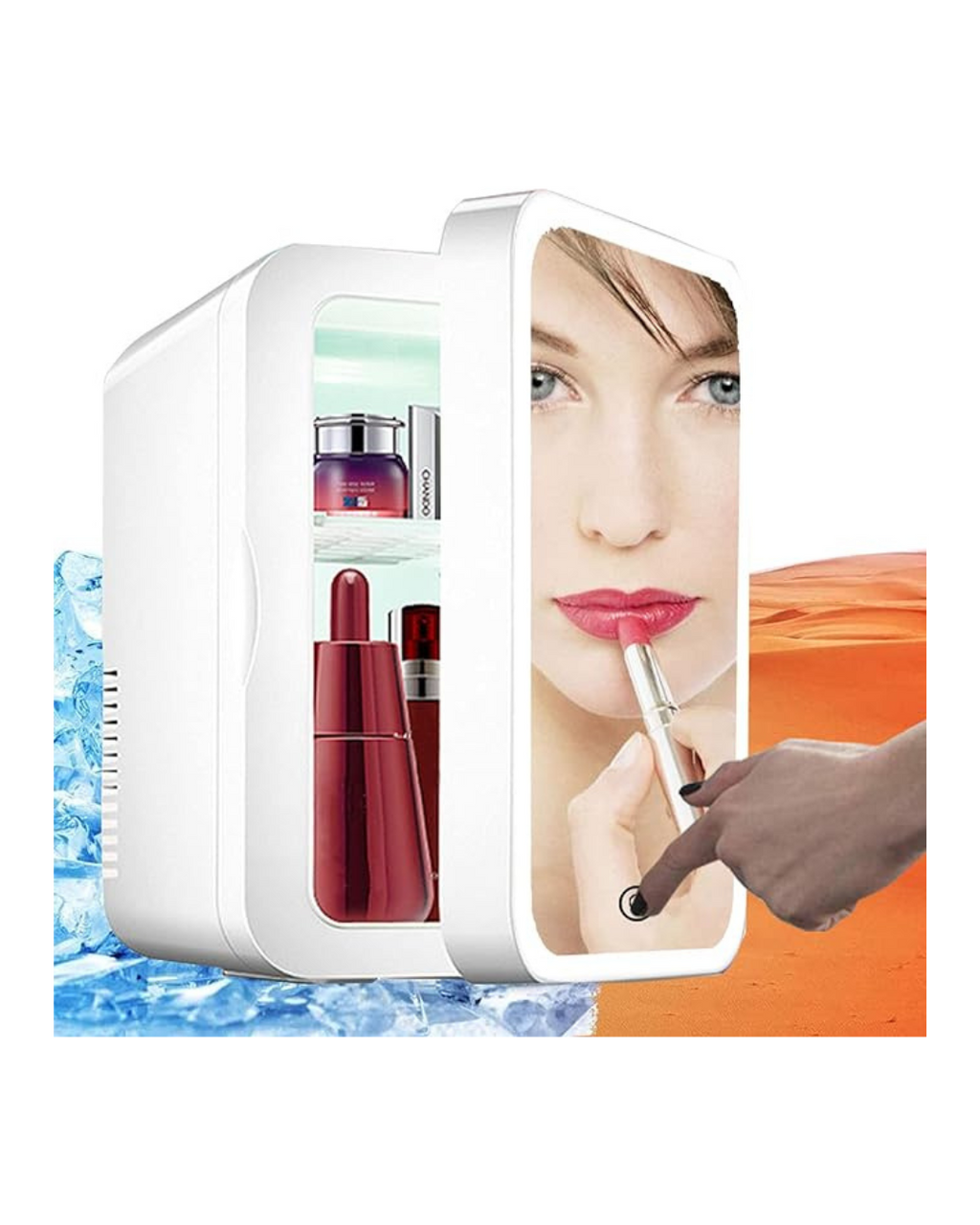 Mini frigorifer me pasqyrë dhe dritë për makine, ftohës dhe ngrohës termoelektrik