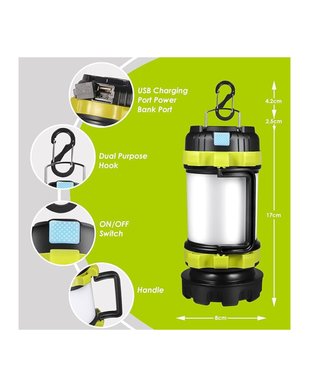 Fener LED i rikarikueshëm, dritë kampingu shumëfunksionale me 6 mënyra