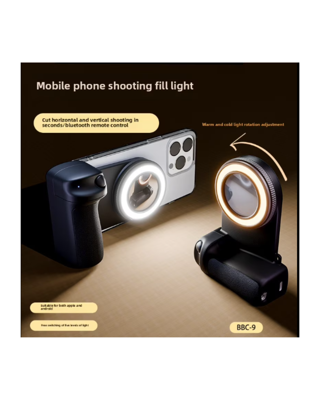 Dritë Selfie Portative për telefon, Model BBC-9 750mAh për iPhone, Samsung
