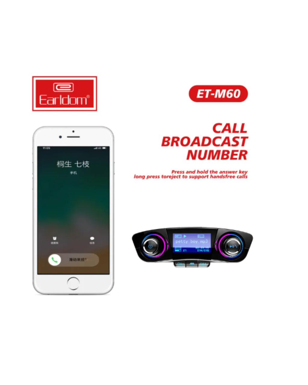 Transmetues FM Bluetooth Earldom për Makinë me Ekran