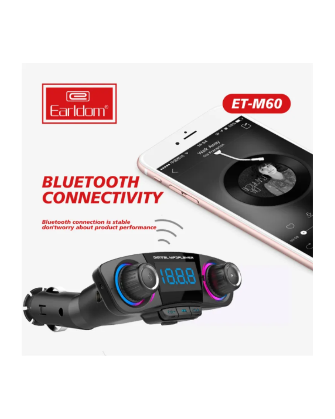 Transmetues FM Bluetooth Earldom për Makinë me Ekran