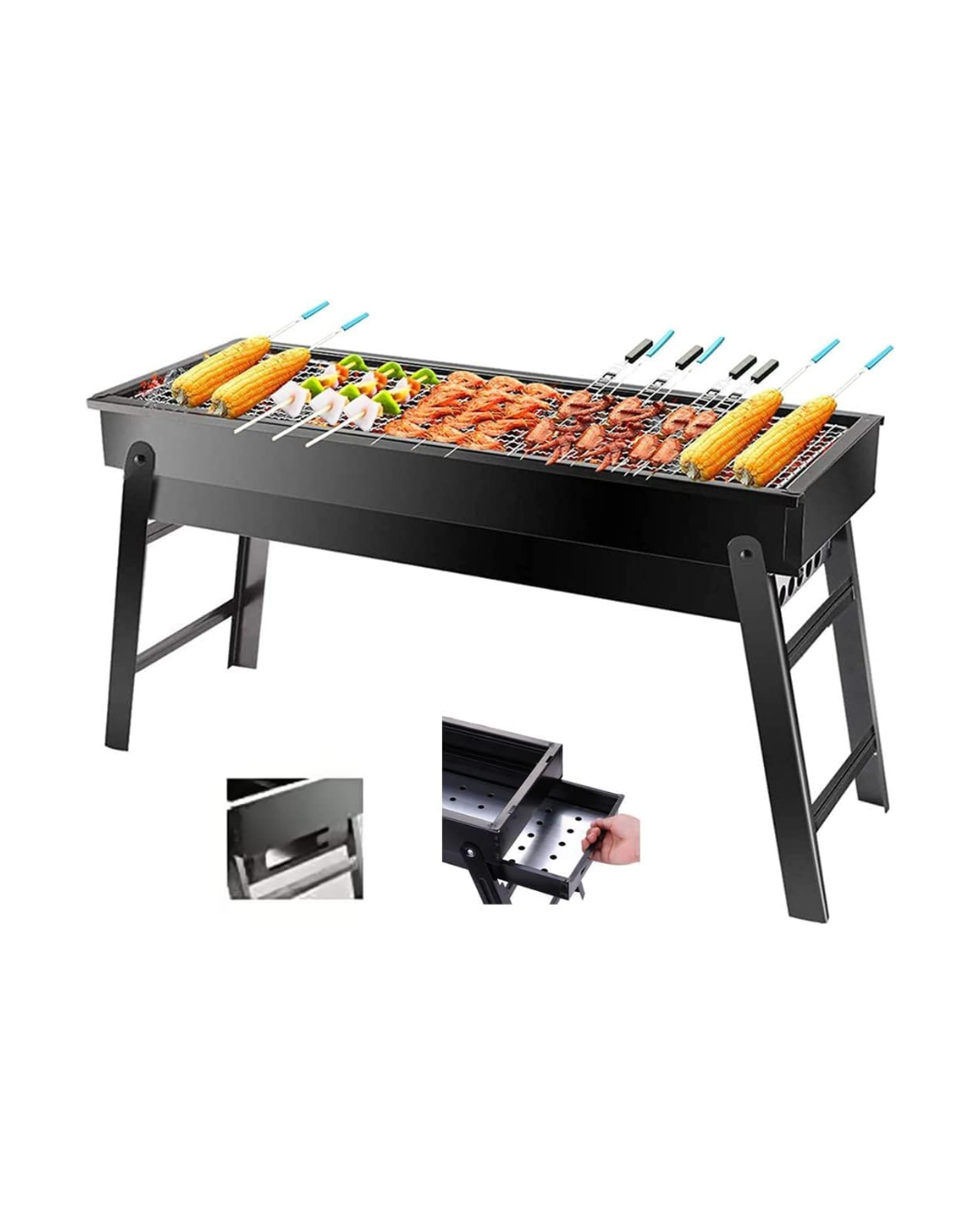 Skarë portative për barbecue për piknik, kamping, udhëtim, e zezë
